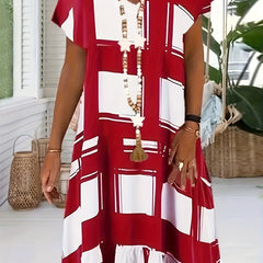 Printed Short Sleeve V-Neck Maxi Dress