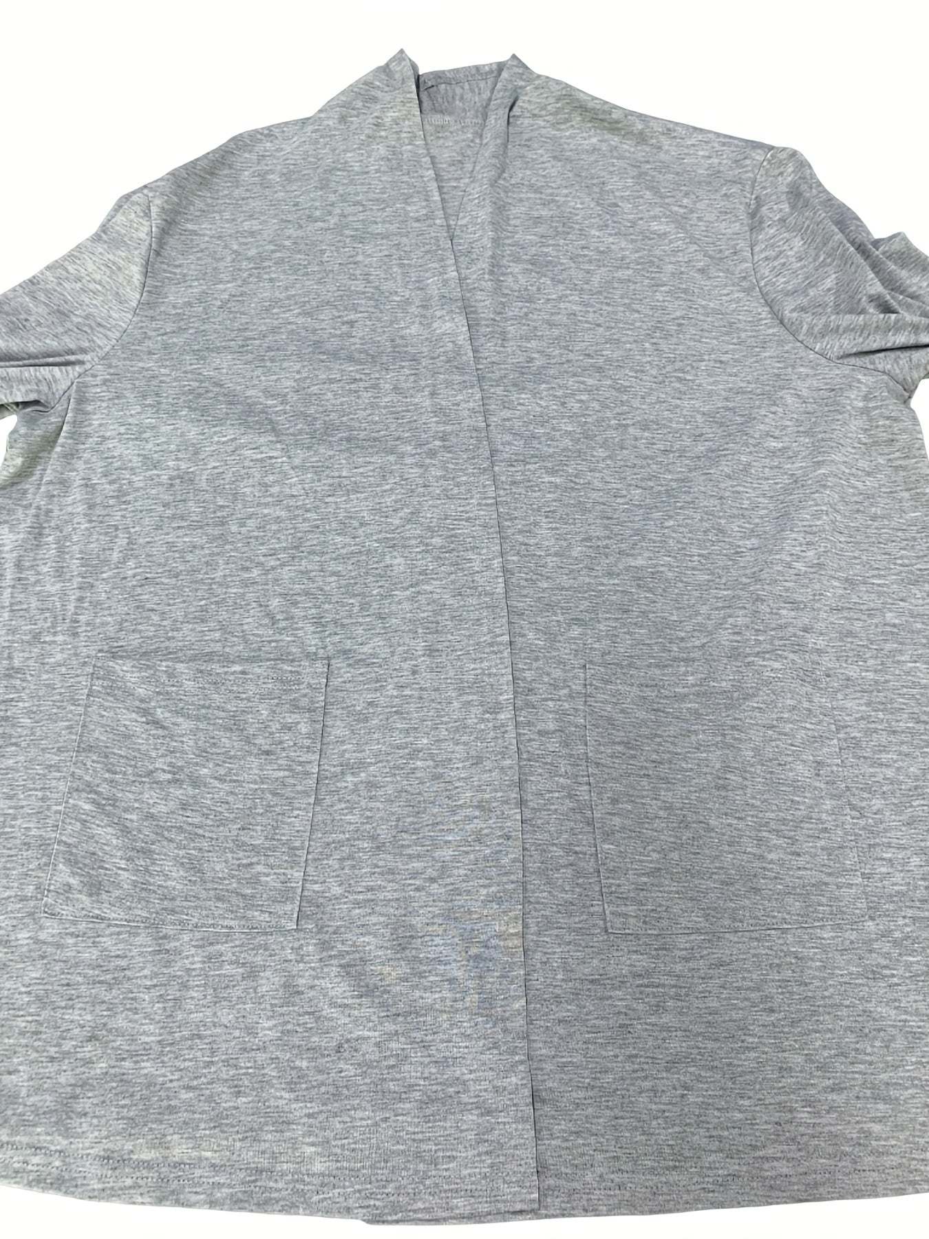 Solid Long Sleeve Open Front Cardigan With Pockets