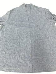 Solid Long Sleeve Open Front Cardigan With Pockets