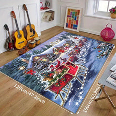 Christmas Deer Cart Flannel Rug for Living Room Bedroom Non-slip Kitchen