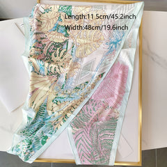 Leaf Print Rhombus Scarf Block Shawl Thin Windproof Head Wrap Bandana