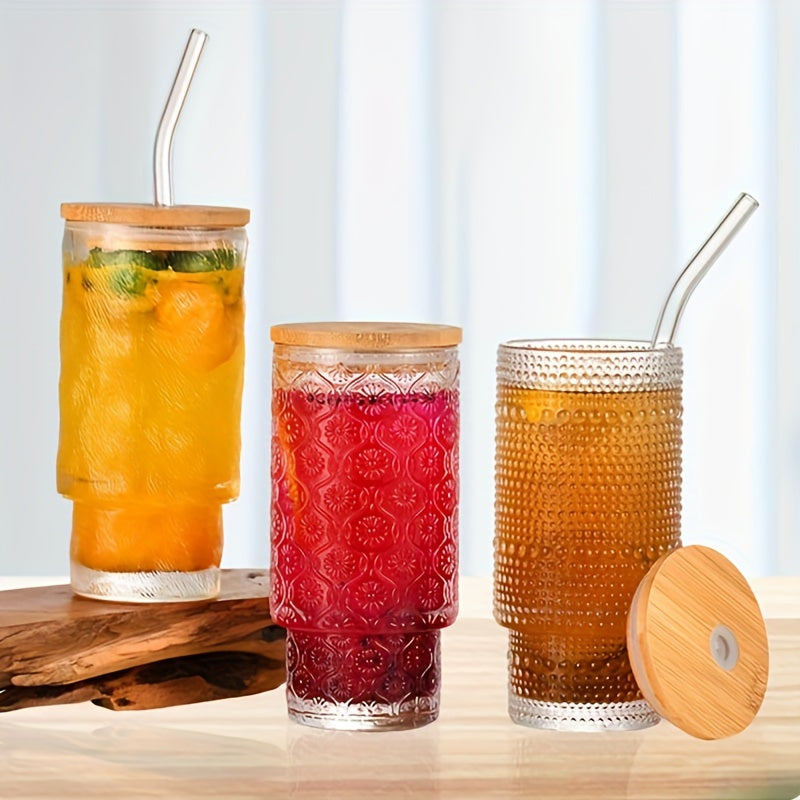 11oz Glass Cup Milk Coffee Cup Wooden Lid Straw Outdoor Fitness Camping Picnic