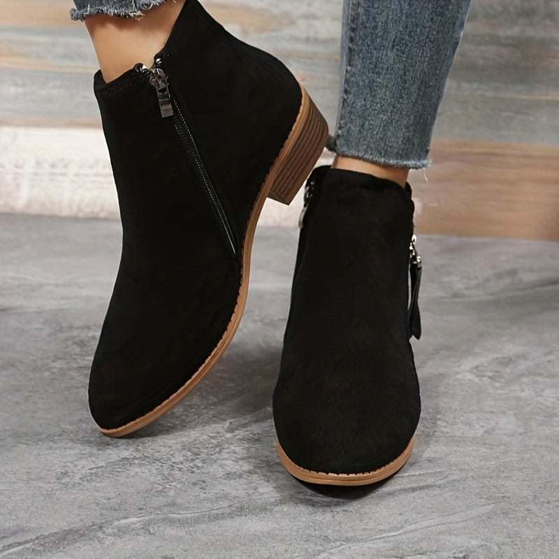 Women's Chunky Heel Chelsea Boots with Side Zipper