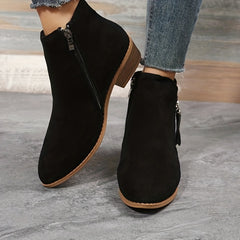 Women's Chunky Heel Chelsea Boots with Side Zipper