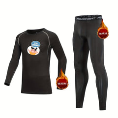 Kids Compression Fleece Sets Cartoon Pattern Crew Neck Letter Printed Pants