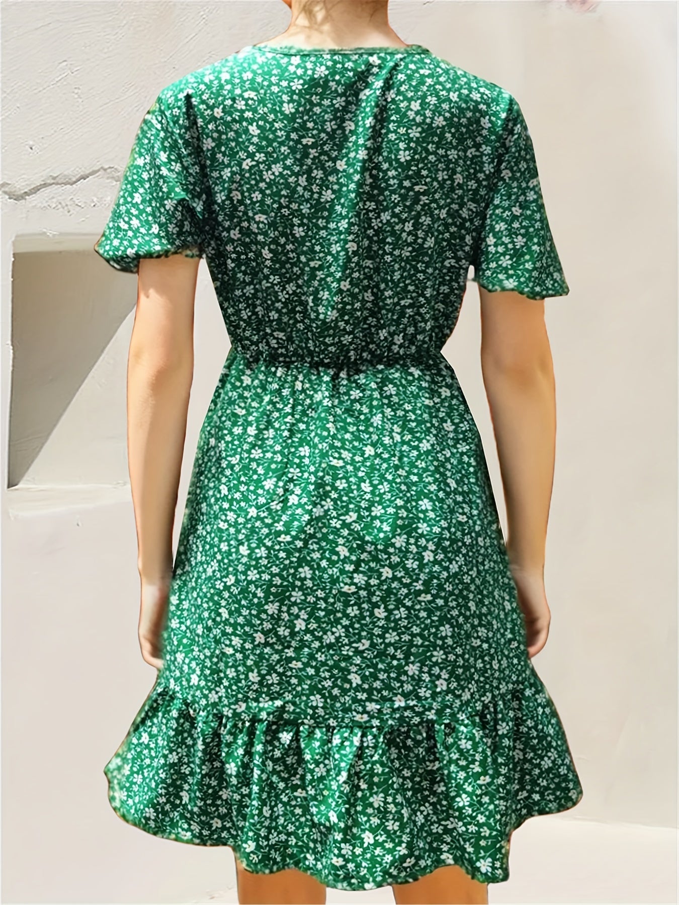 Floral Print Dress Button Front V Neck Summer Dress Women's Clothing