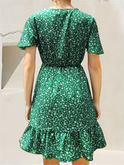Floral Print Dress Button Front V Neck Summer Dress Women's Clothing