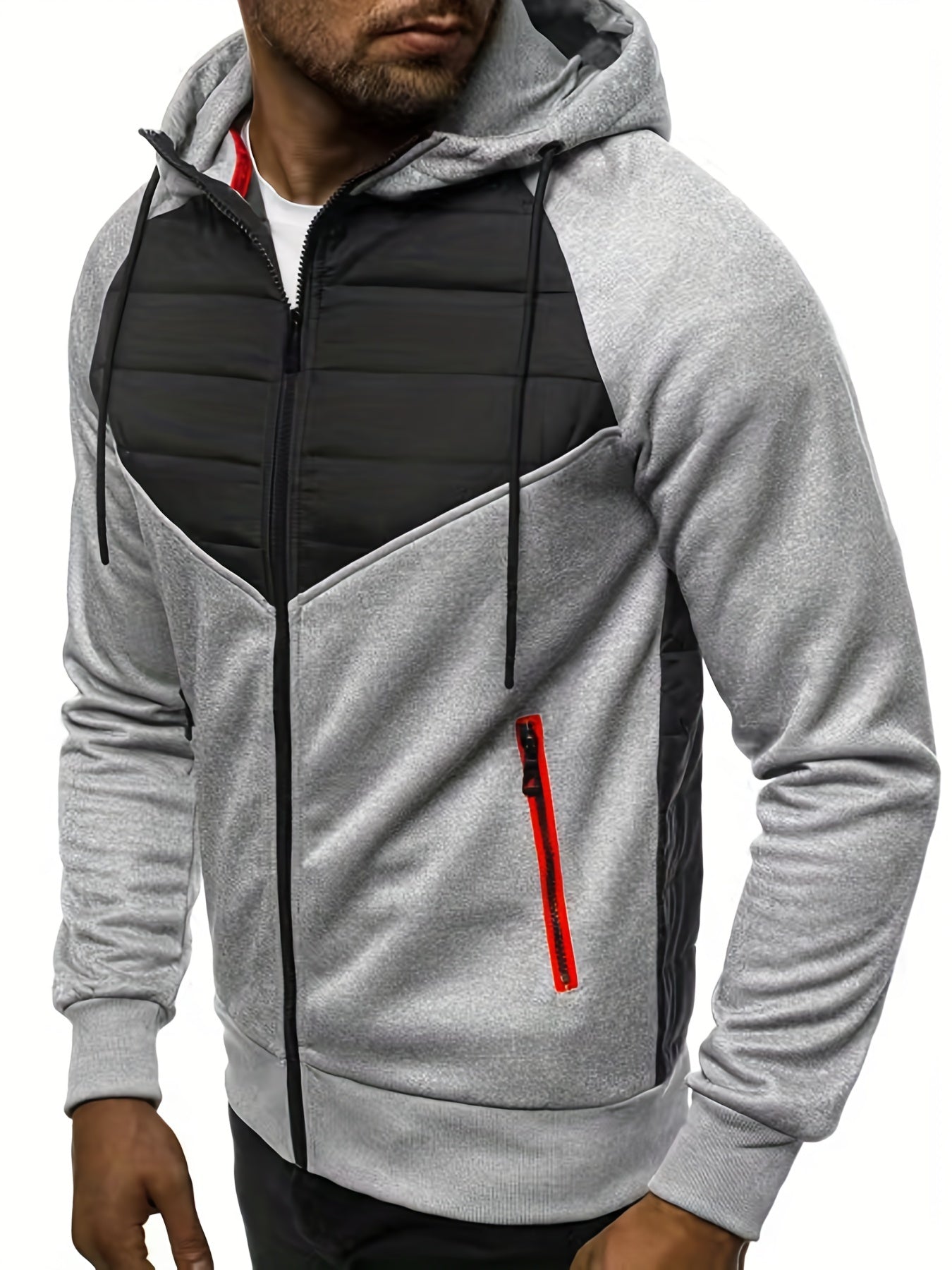 Patchwork Zip Hooded Sweatshirt Men's Jacket Coat