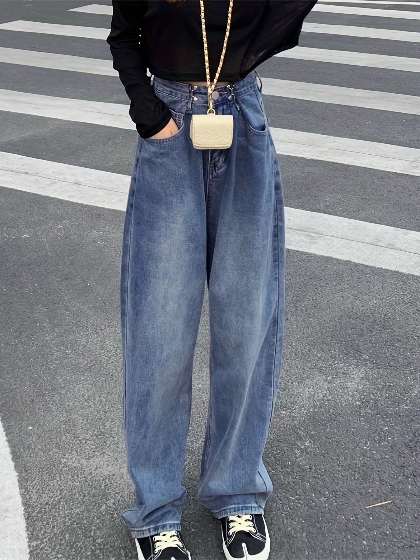 High Waist Straight Jeans Loose Fit Casual Baggy Jeans Women's Denim