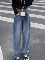 High Waist Straight Jeans Loose Fit Casual Baggy Jeans Women's Denim