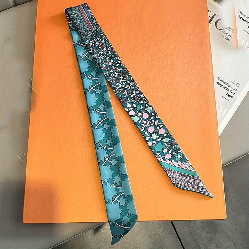Vintage Floral Print Skinny Scarf Ribbon Neck Tie