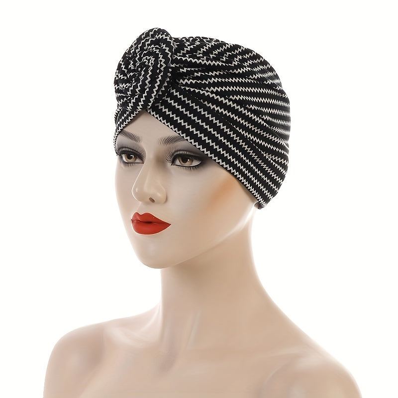 Front Knotted Turban Cap & Striped Head Wrap Hijab Hats Chemo Cap Ramadan Beanie