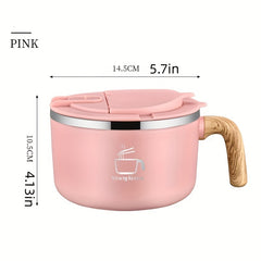 1200ml Stainless Steel Noodle Bowl with Lid & Handle
