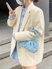 Solid Button Front Blazer Lapel Long Sleeve Blazer