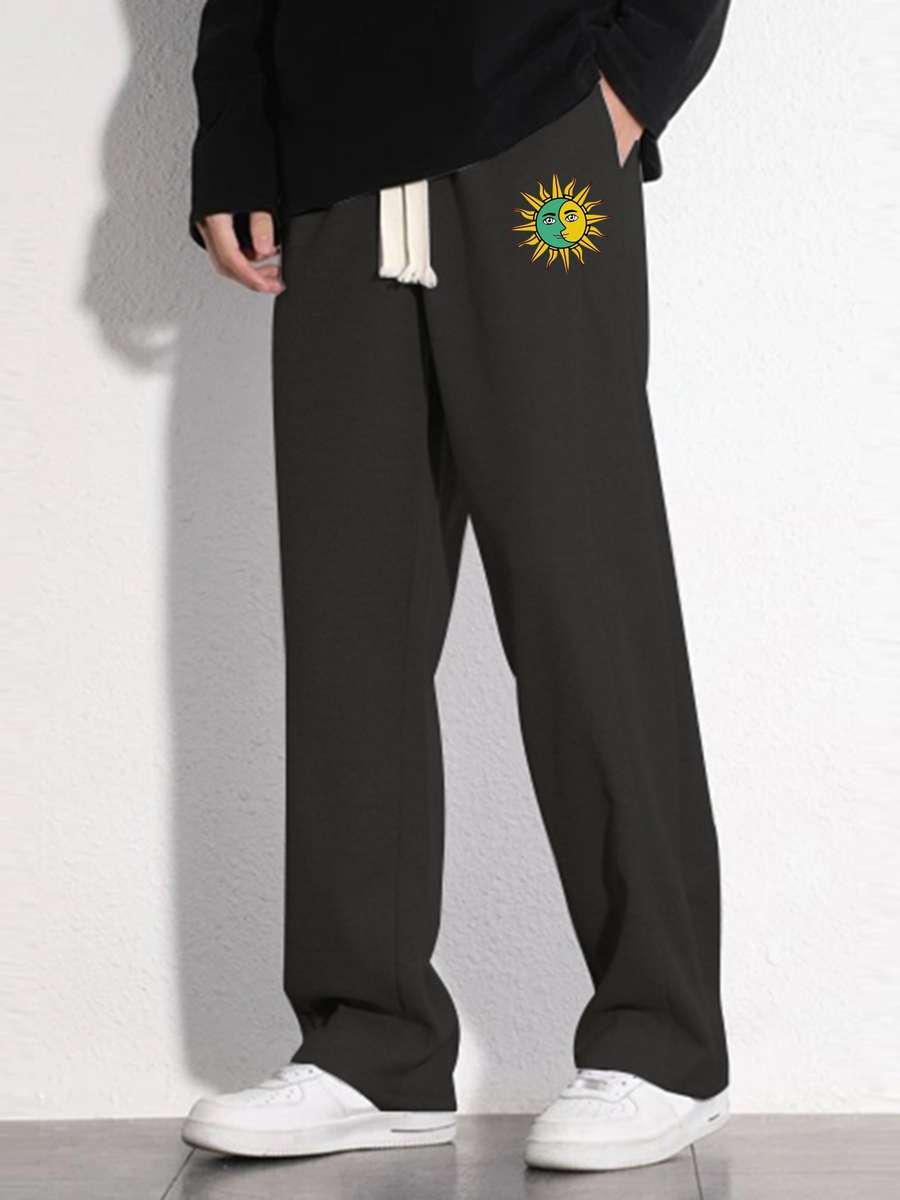 Sun Pattern Loose Fit Mopping Pants Men s Casual Joggers