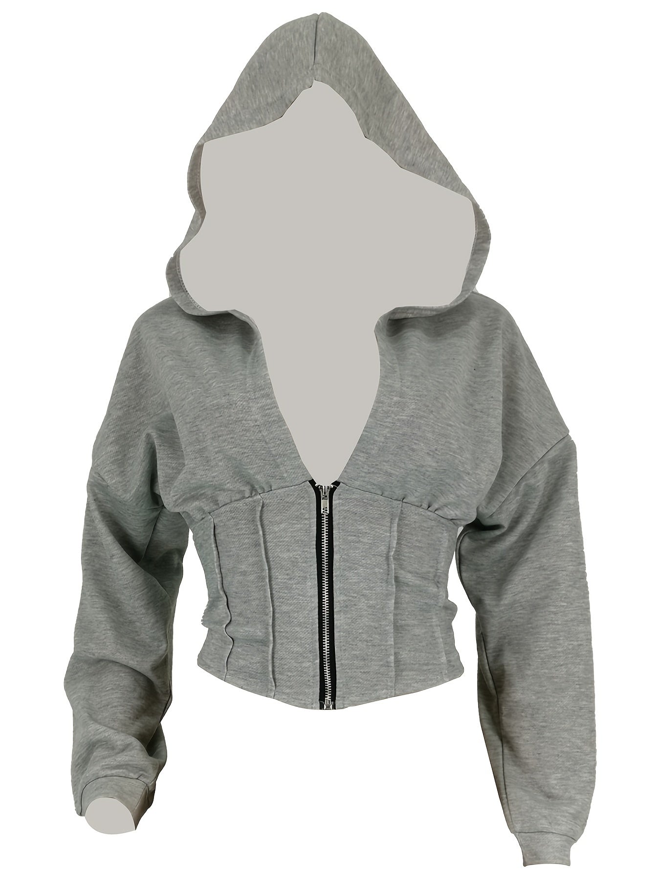 Casual Zip Up Crop Hoodie Long Sleeve Sweatshirt for Women