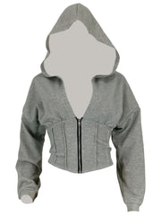 Casual Zip Up Crop Hoodie Long Sleeve Sweatshirt for Women