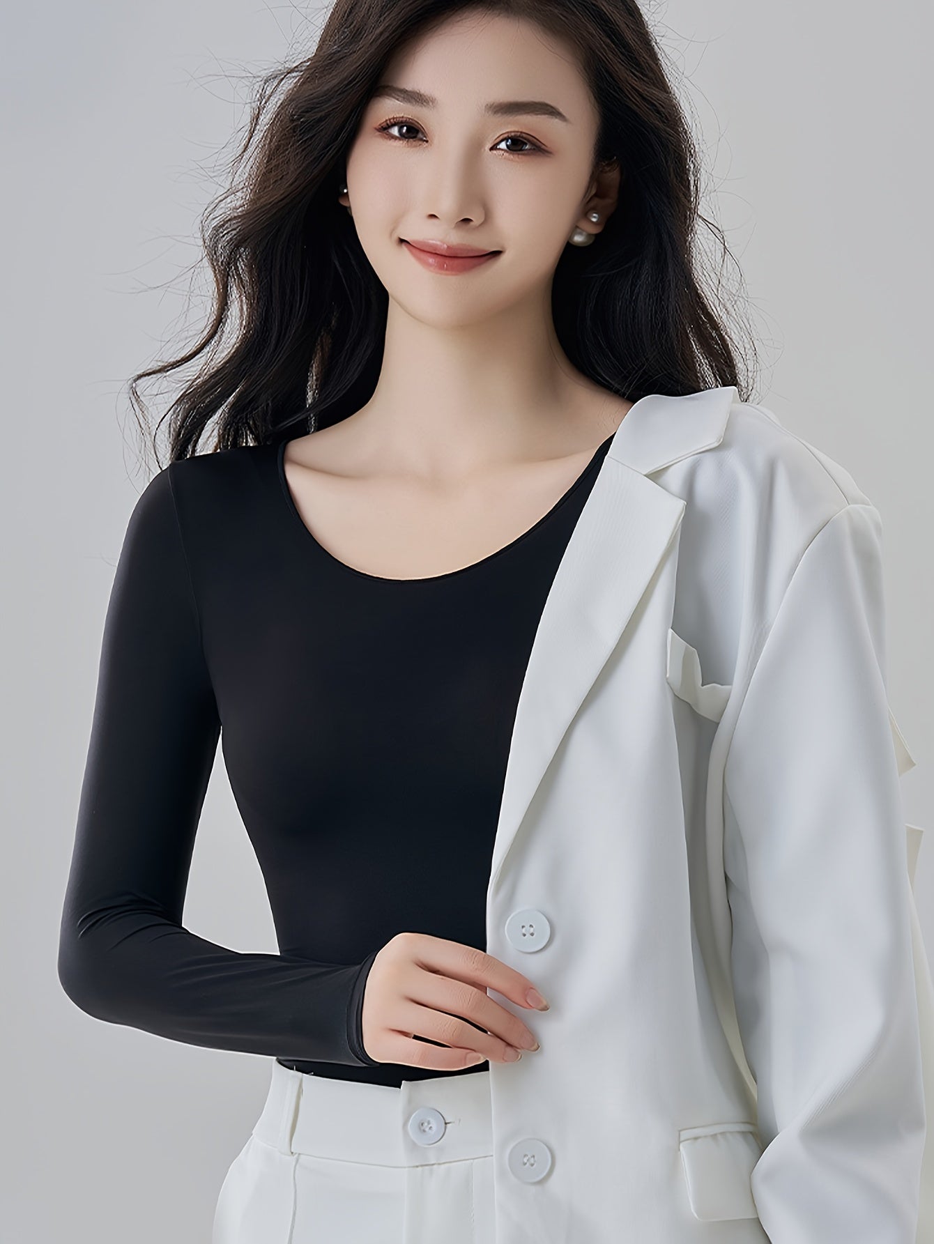 Solid Thermal Underwear Soft & Comfortable Slim Fit Top Women's Lingerie