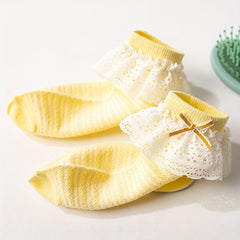 6 Pairs Girls Lace Brim Crew Socks for Summer Kids