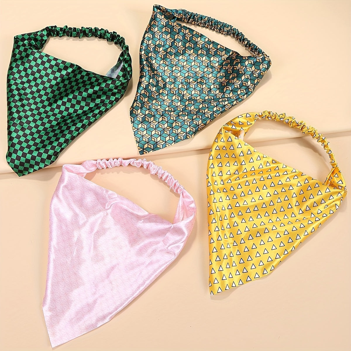 Geometric Anime Print Triangle Scarf Elastic Turban Bandana Head Wrap