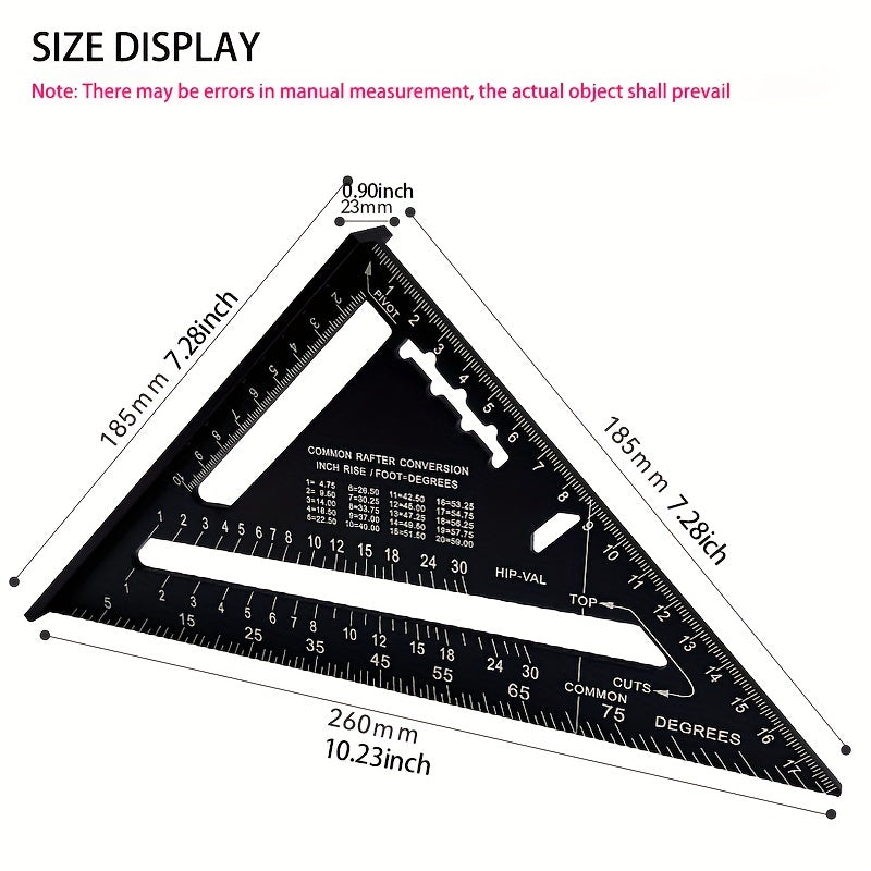 7Inch Triangle Ruler Aluminium Carpenter Set Square Angle Woodworking Tools