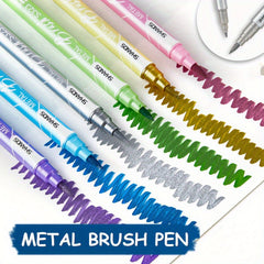 Dual Head Metallic Marker Pen Soft Brush & Fine Tip for Art Journaling