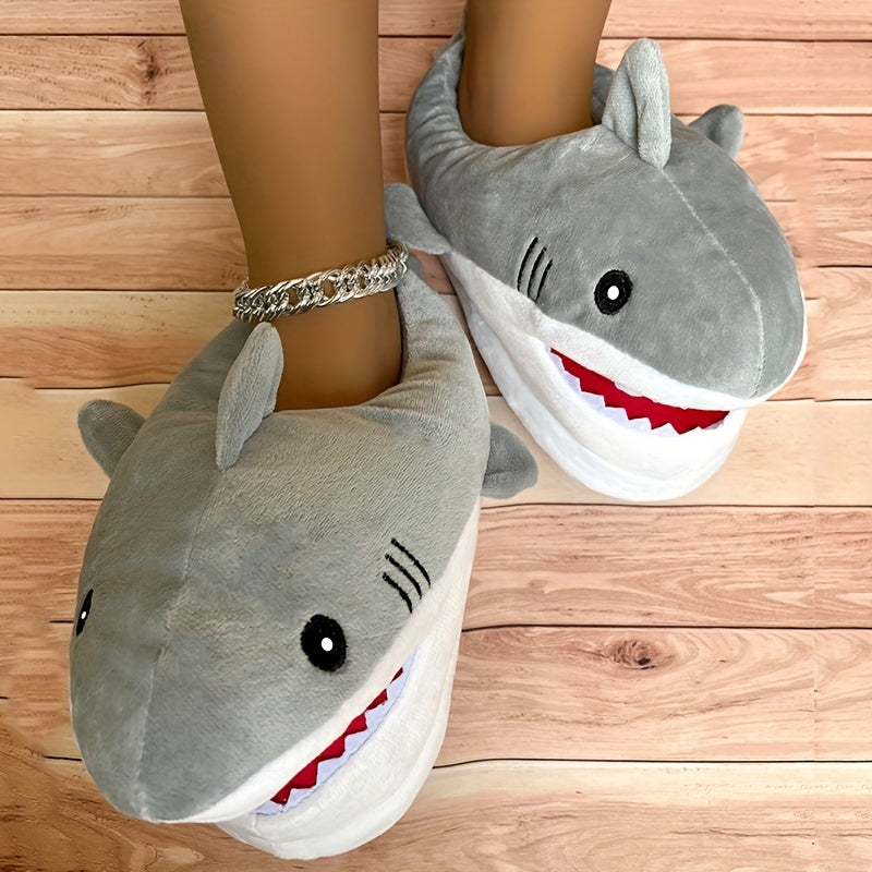Women's Shark Plush Slippers Warm Cozy Slip On Shoes