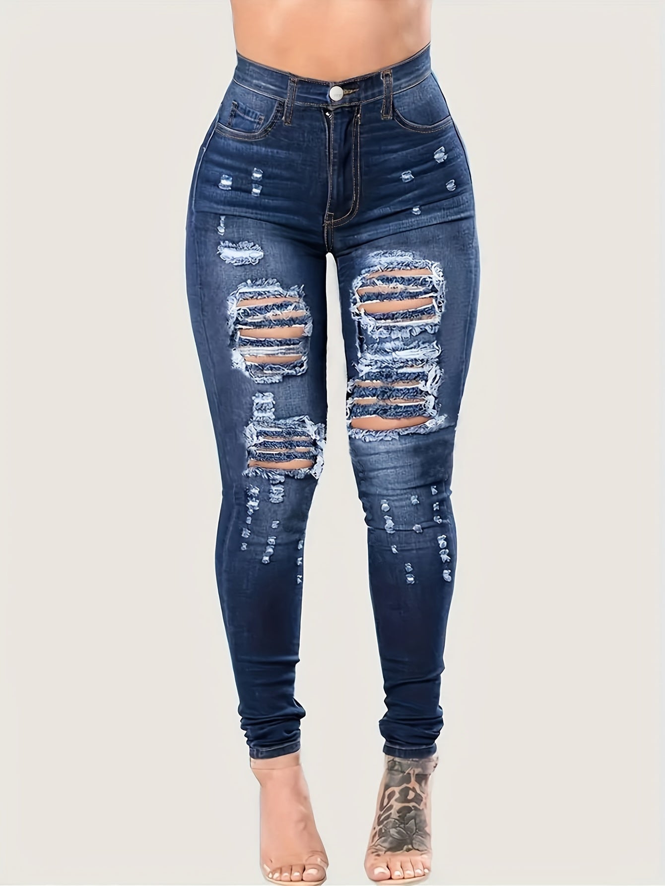 Ripped Skinny High Rise Denim Pants