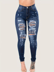 Ripped Skinny High Rise Denim Pants
