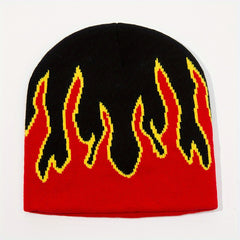 Flame Jacquard Hip Hop Unisex Knit Hats Elastic Skull Cap
