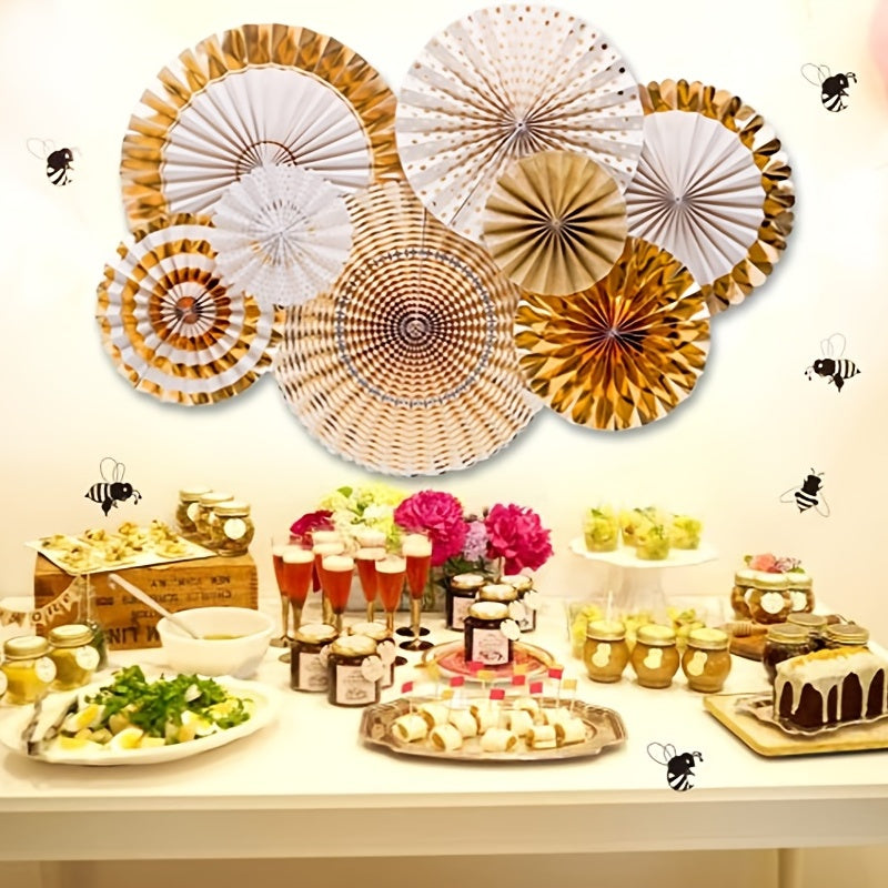 8pcs Hanging Paper Fans Glitter Birthday Wedding Baby Shower Decor