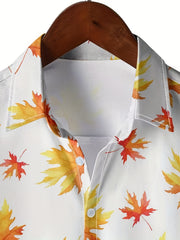 Maple Leaf Print Button Up Shirt For Men
