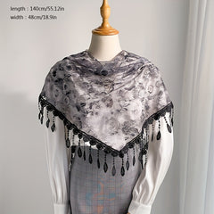 Lace Fringed Shawl Thin Breathable Scarf Inelastic Shawl Wraps