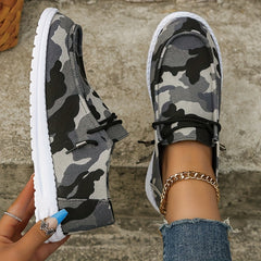 Women's Camo Printed Lace Up Boat Shoes Lightweight Slip on Flat Sneakers