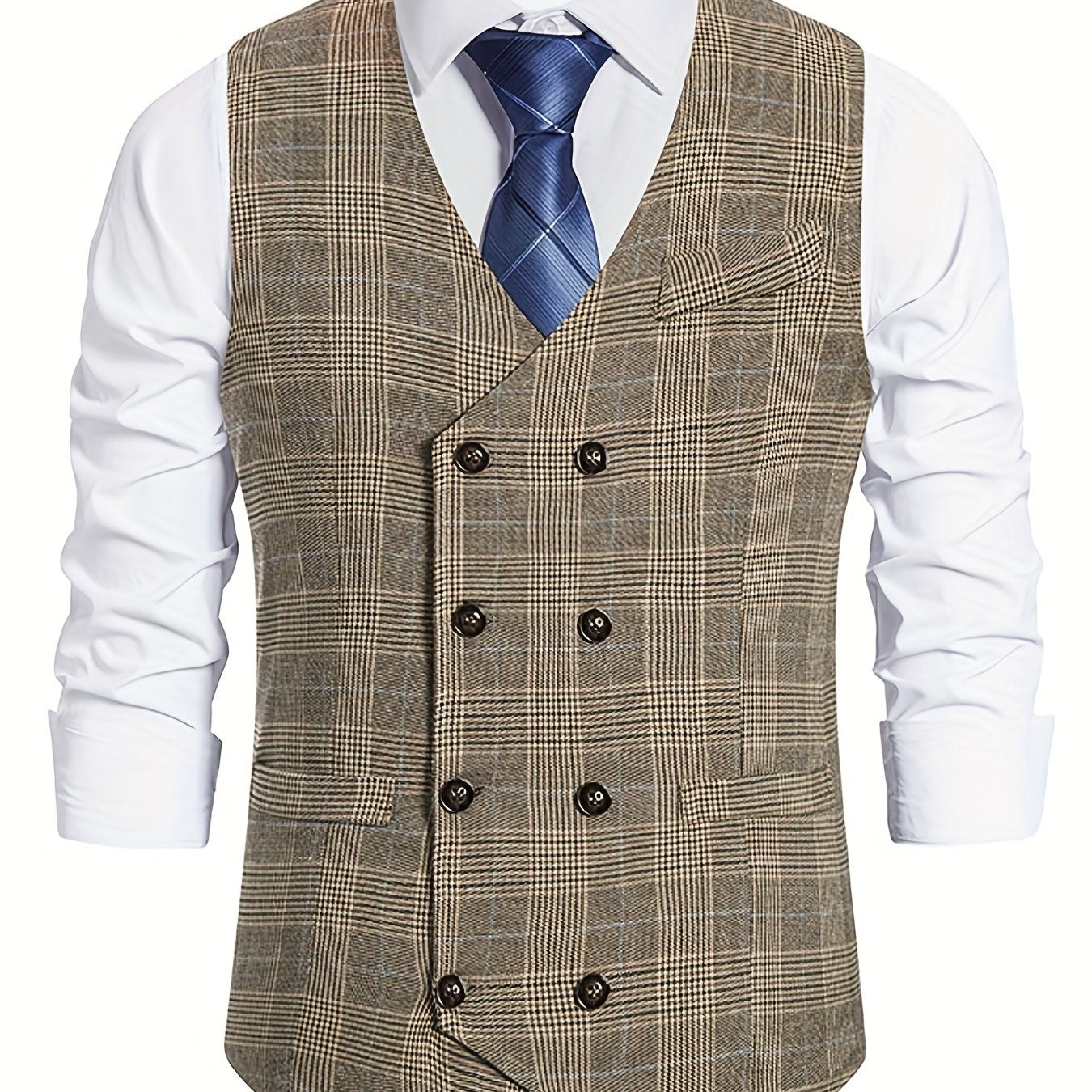 Plaid Double Breasted Men's Retro Suit Vest
