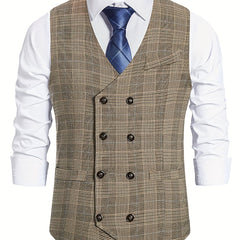 Plaid Double Breasted Men's Retro Suit Vest