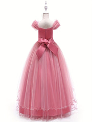 Girls Puffy Princess Dress Sequin Bead Flowers Embroidery Mesh Tutu