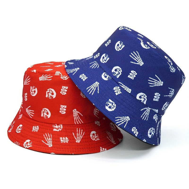 Skull Pattern Bucket Hat Reversible Sun Fisherman Cap