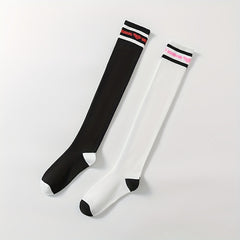 Heart Print Striped Calf Socks Women's Stocking