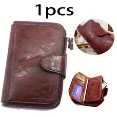 Classic Vintage Women'S Long Wallet Red with Zipper & Snap Closure