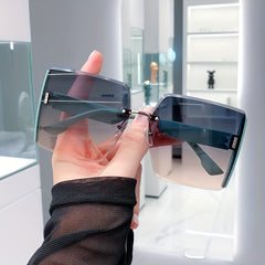 Oversized Ombre Lens Sunglasses Rivet Rimless UV400 Sun Shades