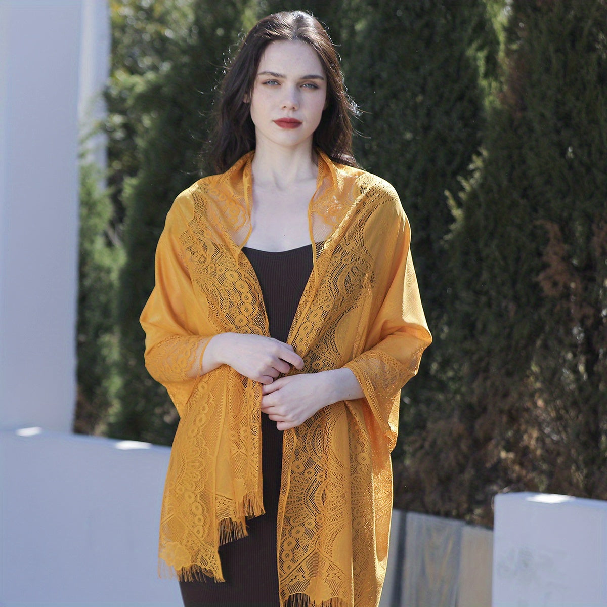 Hollow Tassel Shawl Lace Veil for Women