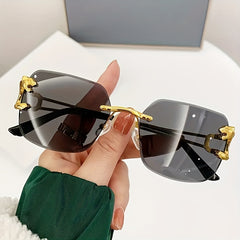 Women's Gradient Rimless Vintage Leopard Sunglasses