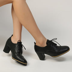 Chunky Heeled Short Boots Pointed Toe Lace Up Ankle Boots Oktoberfest Shoes