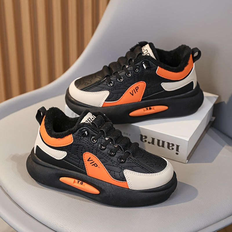 Boy's Plush Lined Sneakers Comfy Non Slip Casual Soft Sole Winter Shoes