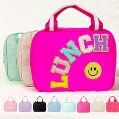 Customizable Insulated Lunch Bag with Sparkling Sequins & Joyful Face
