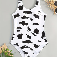 Cow Print Round Neck One Piece Swimsuit
