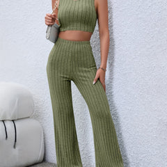 Ribbed 2-Piece Set Crop Tank Top & Wide Leg Pants
