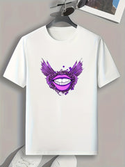 Purple Mouth Print Men's Graphic T shirt for Summer
