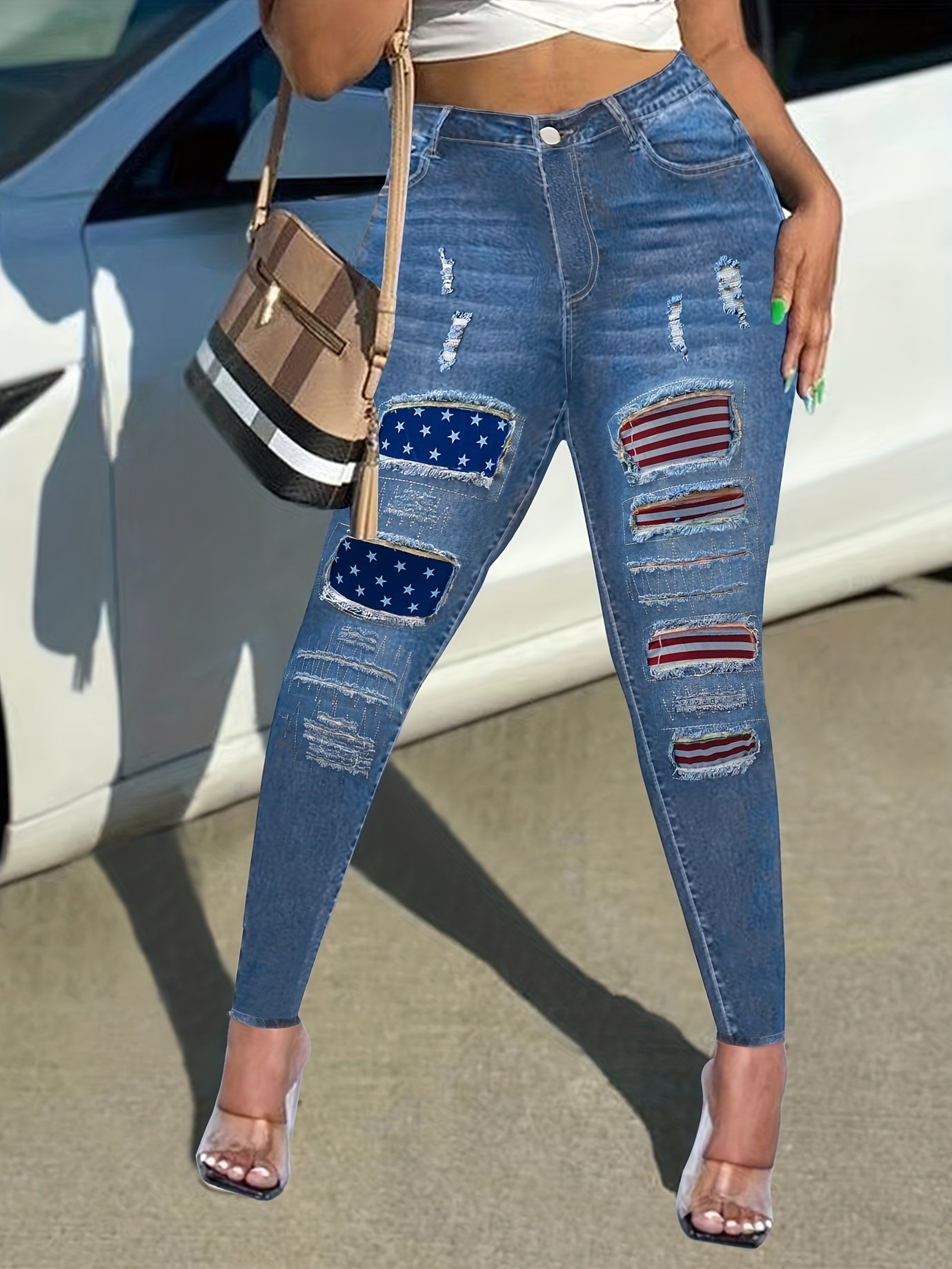 Rainbow Ripped High Rise Skinny Jeans